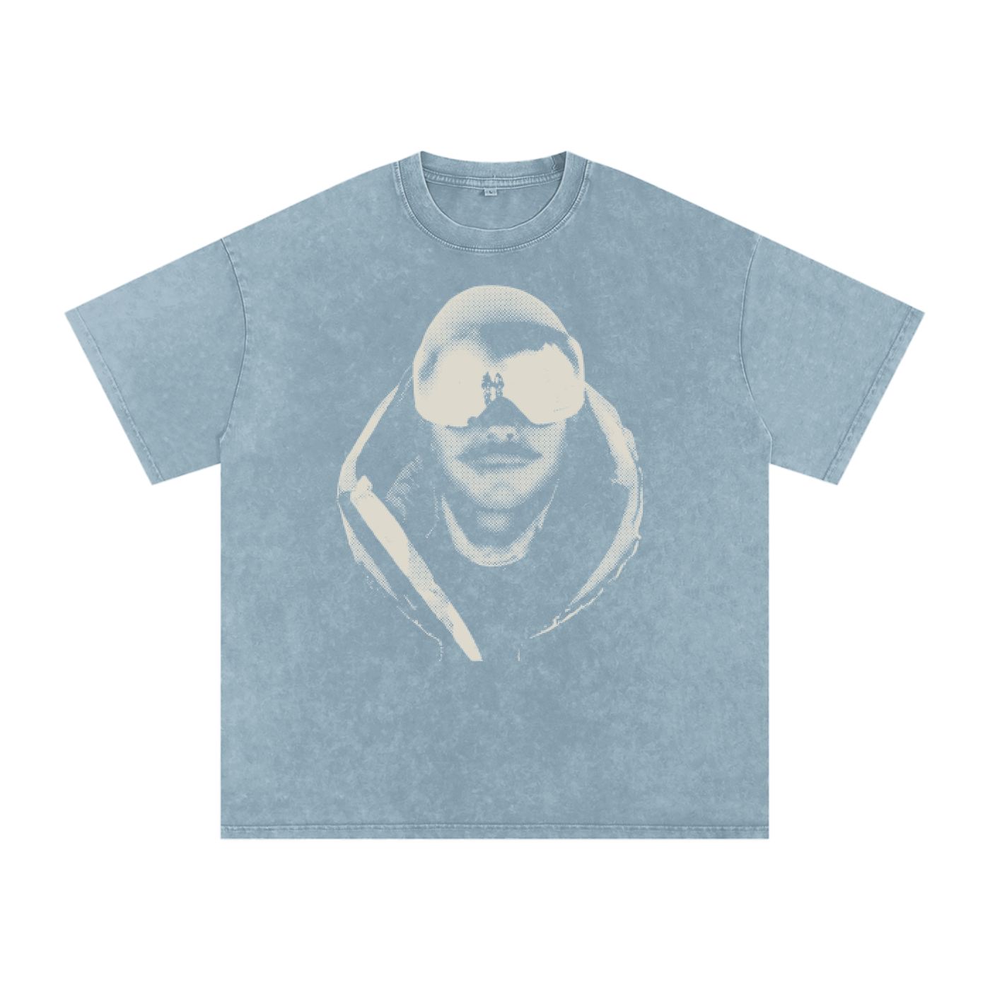 blue jeans vintage wash Remember Nims t-shirt by The Good Blanks featuring a halftone graphic of a mountaineer with goggles