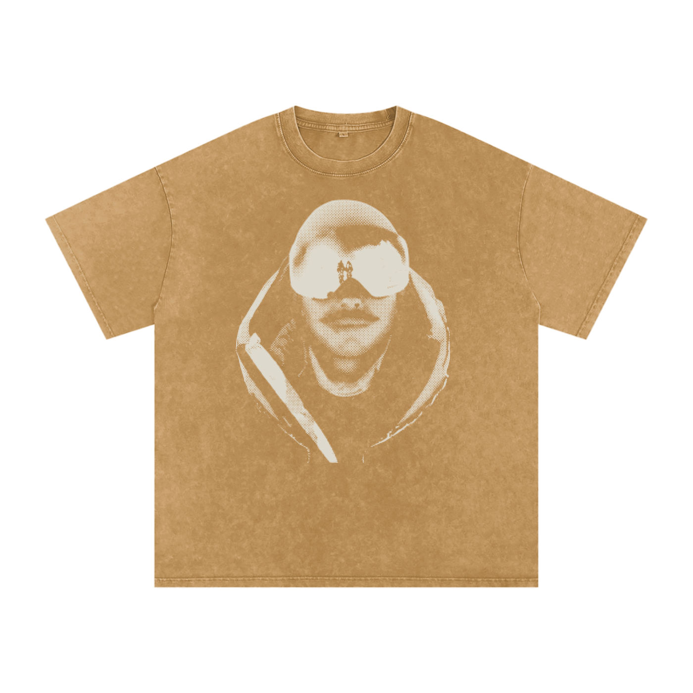 Light brown vintage wash Remember Nims t-shirt by The Good Blanks featuring a halftone graphic of a mountaineer with goggles