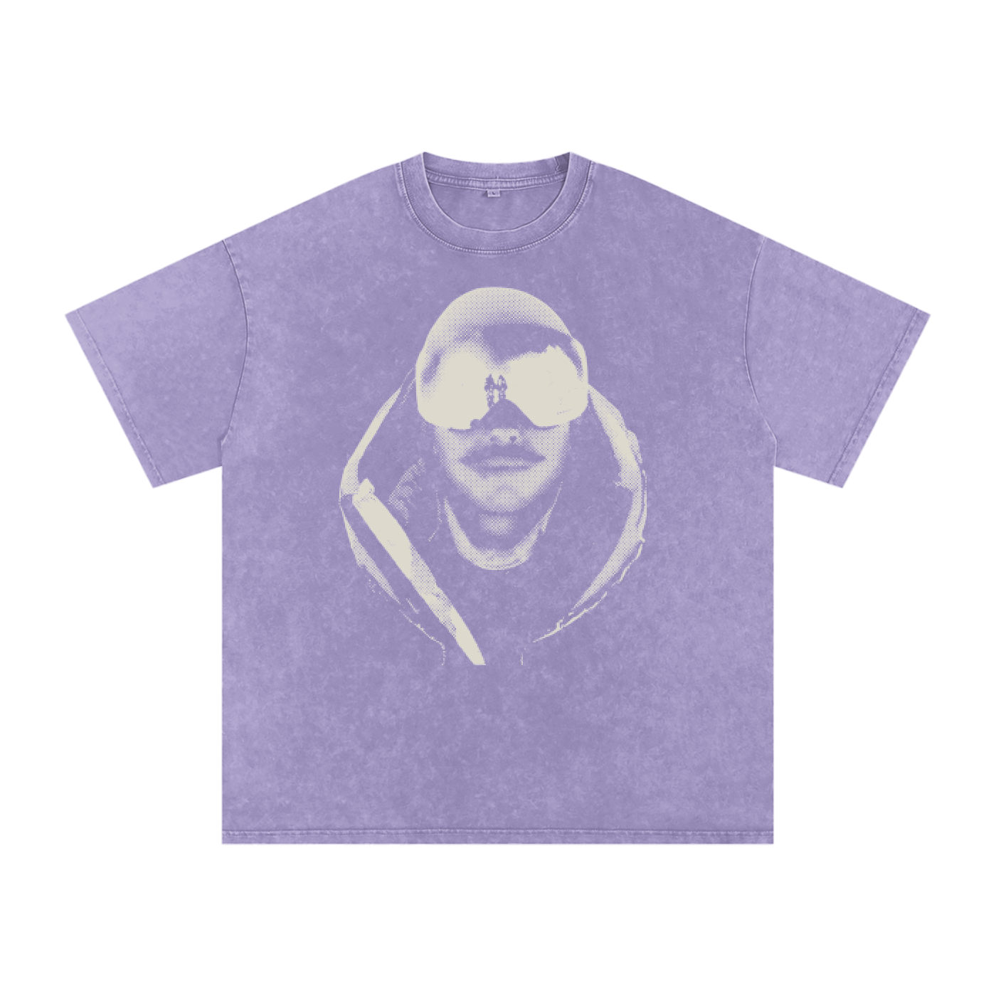 Light purple vintage wash Remember Nims t-shirt by The Good Blanks featuring a halftone graphic of a mountaineer with goggles